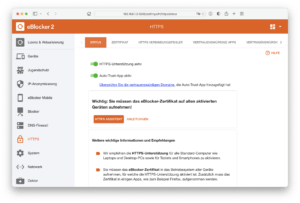 Screenshot Einstellungen > HTTPS mit neuem Auto Trust App Schalter.