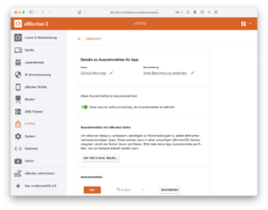 Screenshot der Funktion "Trusted App mit eBlocker teilen".